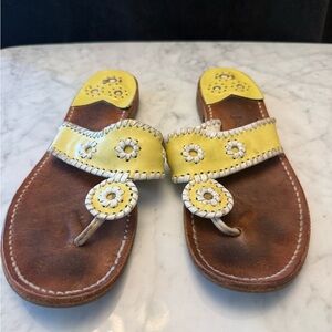 Jack Rogers Yellow Brown Sandals with Medallion Embellishments
